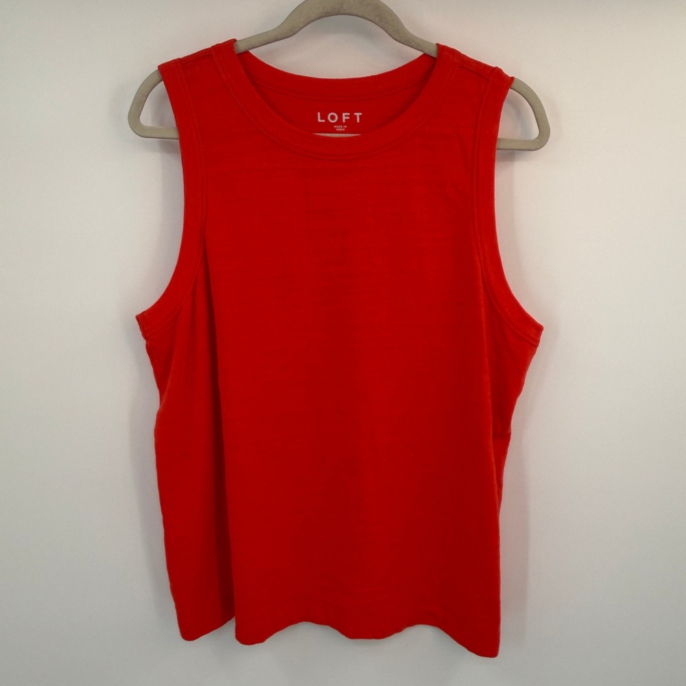 LOFT Womens Red Cotton Slub Knit Muscle Tank Top Sleeveless Crew Neck XL